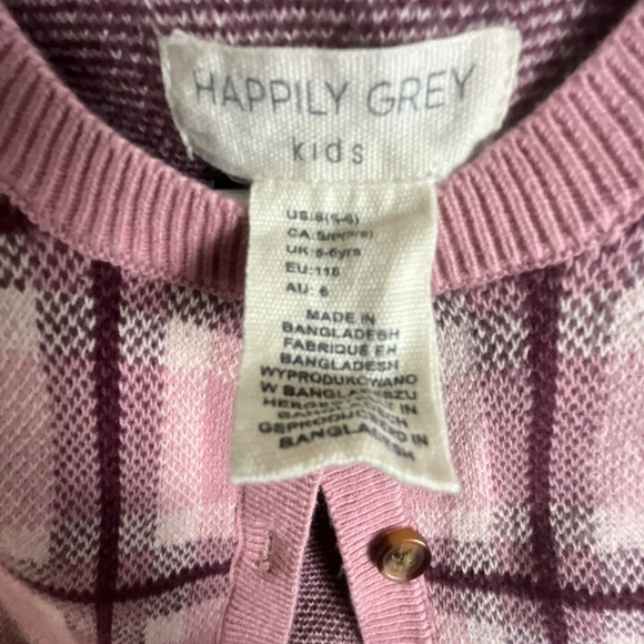 Happily Grey Kids Pink Burgundy and Cream Plaid Cardigan and Skirt Set - Picture 3 of 9